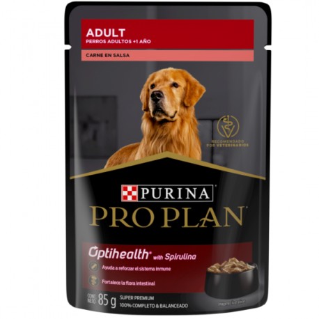 24 Pouches Pro Plan Perro Adulto Receta de Carne 85g.