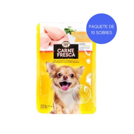 10 Pouches GrandPet Carne Fresca Perro de Pavo y Pollo 100 gr