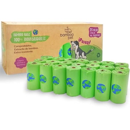 Bolsas Compostables, 100% Biodegradables 21 Rollos (315 Bolsas) para Desechos, Bamboo Pet